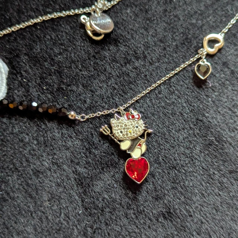 Hello Kitty Silver Necklace with Red Heart Pendant Swarovski Devil 😈